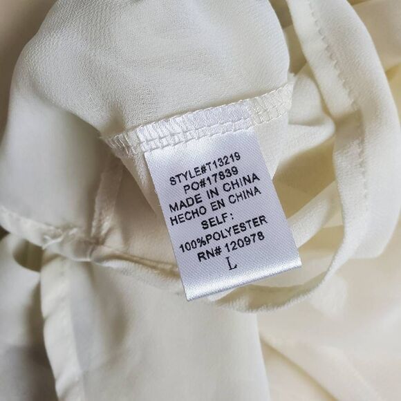 Entro Women’s Sheer Swiss Dot Blouse Size L Cream Long Sleeve Flowing - Picture 5 of 6